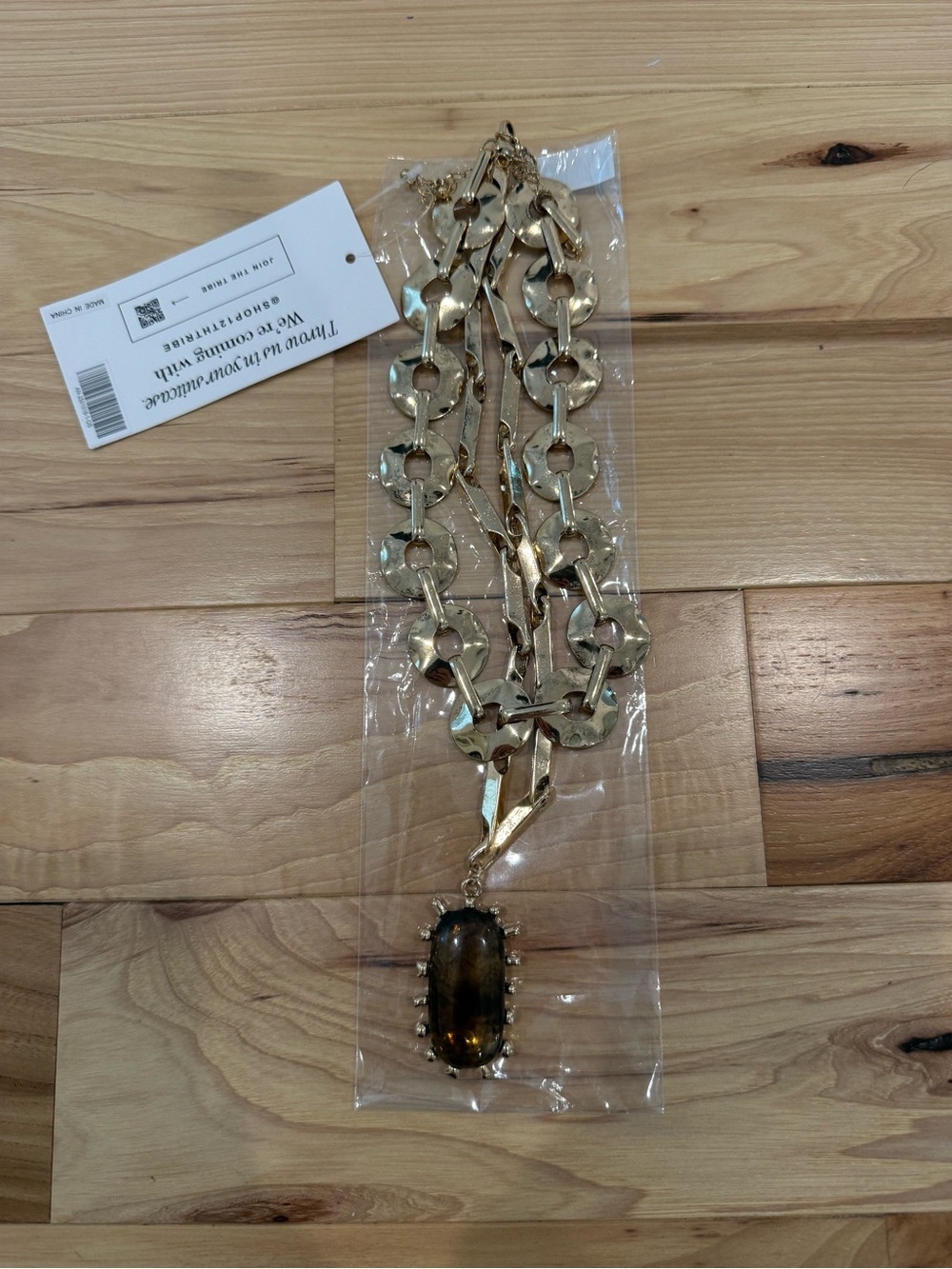 12th Tribe Gold-Tone Chunky Chain Necklace with Brown Stone Pendant - Picture 3 of 3